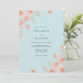Hellblaue elegante Rosenhochzeit Einladung (Stehend Vorderseite)
