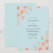 Hellblaue elegante Rosenhochzeit Einladung (Vorne/Hinten)