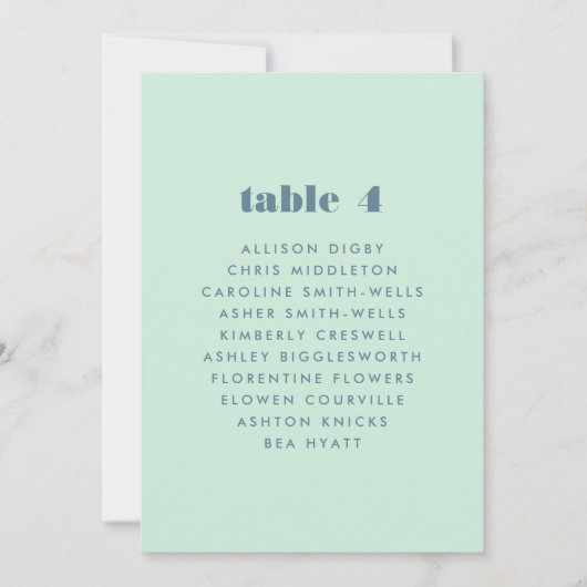 Hellblaue, fette Tischnummer-Seekarte (Vorderseite)