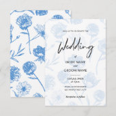 Hellblaue Florale Elegante Illustrations-Hochzeit Einladung (Vorne/Hinten)