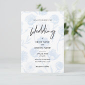 Hellblaue Florale Elegante Illustrations-Hochzeit Einladung (Stehend Vorderseite)