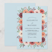 Hellblaue florale Hochzeit Einladung (Vorne/Hinten)