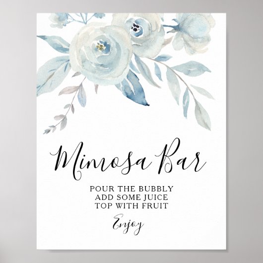 hellblaue florale Mimosa-Bar-Tafel Poster (Vorne)