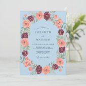 Hellblaue florale romantische Hochzeit Einladung (Stehend Vorderseite)