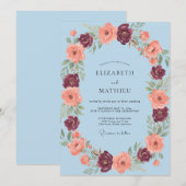 Hellblaue florale romantische Hochzeit Einladung (Vorne/Hinten)