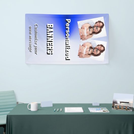 Hellblaue Fotoschablone Banner (Messeveranstaltung)