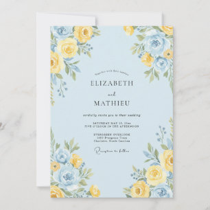 Hellblaue fröhliche botanische Hochzeit Einladung