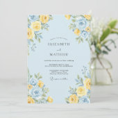 Hellblaue fröhliche botanische Hochzeit Einladung (Stehend Vorderseite)