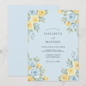 Hellblaue fröhliche botanische Hochzeit Einladung (Vorne/Hinten)