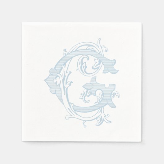 Hellblaue "G" Monogramm Cocktailservietten Serviette (Vorderseite)