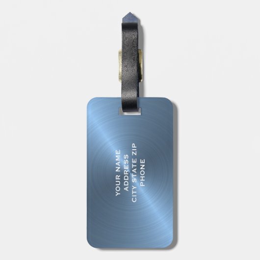 hellblaue gebürstete metallische gepäckanhänger (Rückseite vertikal)