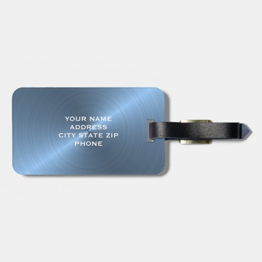 hellblaue gebürstete metallische gepäckanhänger (Rückseite horizontal)