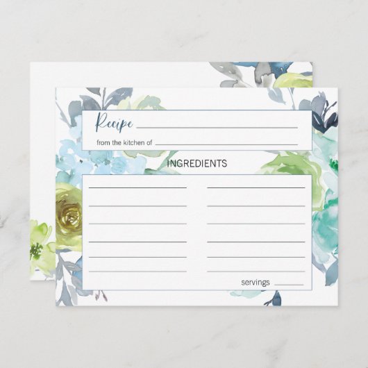 Hellblaue, gelb-grüne Blumenzettel Mitteilungskarte (Vorne/Hinten)