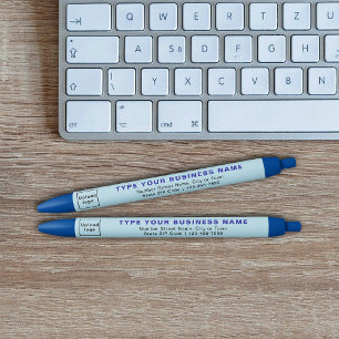 Hellblaue Geschäftsbeschriftung auf Tintenstift Kugelschreiber