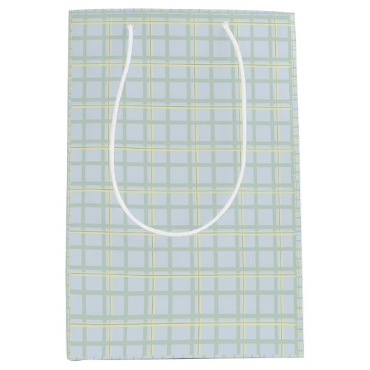 Hellblaue Geschenktasche mit Karomuster | Modern M Mittlere Geschenktüte (Vorderseite)