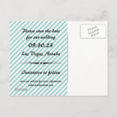 Hellblaue, gestreifte Save the Date Postkarte (Rückseite)