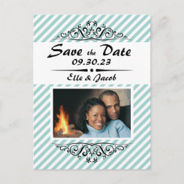Hellblaue, gestreifte Save the Date Postkarte