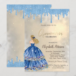 Hellblaue Glittertropfen, Mädchenkleid Gold Einladung