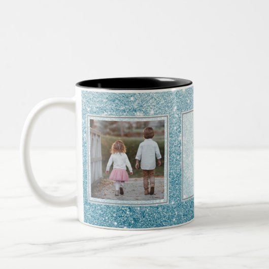 Hellblaue Glitzer-Bilder u. Text-Entwurf Ihre Zweifarbige Tasse (Links)