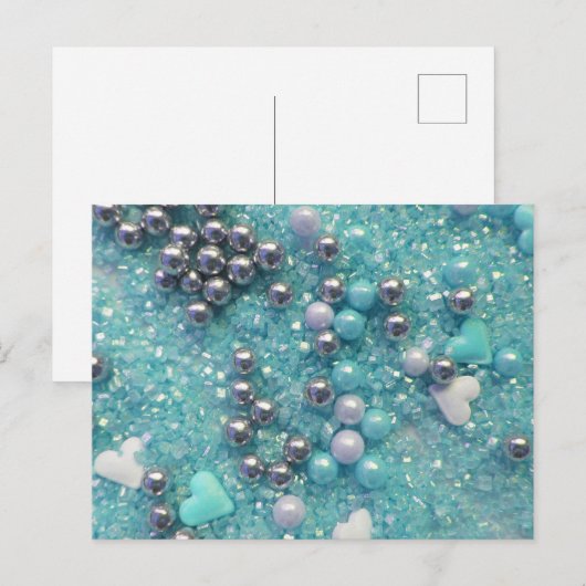 Hellblaue Glitzern und Liebe Herz Postkarte (Vorne/Hinten)