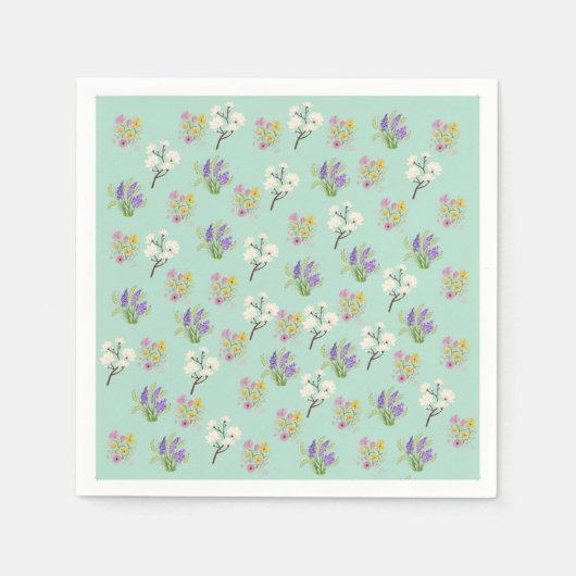 Hellblaue-grüne Blumensträuße Papier Servietten (Vorderseite)