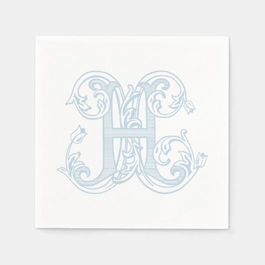 Hellblaue "H" Monogramm Cocktailservietten Serviette (Vorderseite)