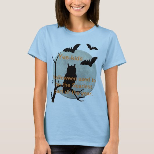 Hellblaue Halloween-Owl & Bats T-Shirt (Vorderseite)