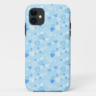 Hellblaue Herz-Skizze iPhone 11 Hülle