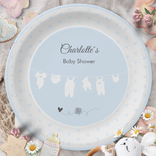 Hellblaue Herzen Boho Baby Boy Shower Pappteller