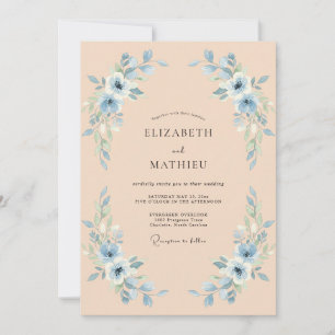 Hellblaue Hochzeit mit Blumen Einladung