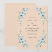 Hellblaue Hochzeit mit Blumen Einladung (Vorne/Hinten)