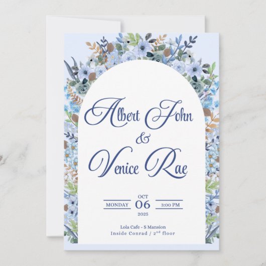 Hellblaue Hochzeitseinladung Save The Date (Vorderseite)