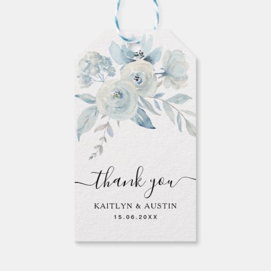 hellblaue Hochzeitsgeschenke Geschenkanhänger (Rückseite)