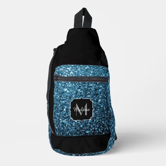 Hellblaue Imitate Glitzer Glitzern Black Monogram Crossbody Bag (Vorderseite)