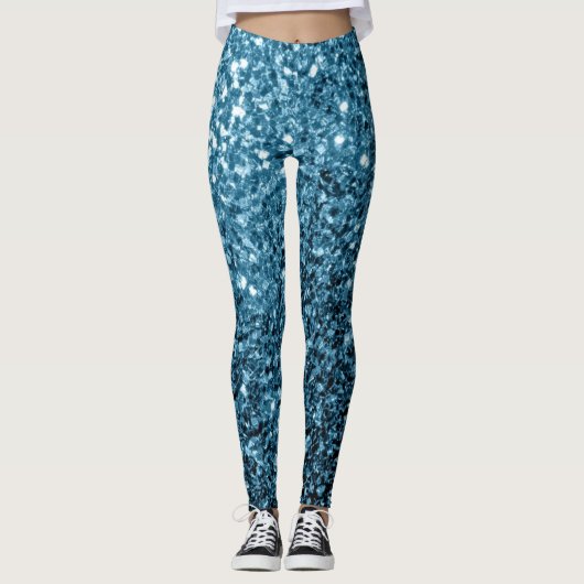 Hellblaue Imitate Glitzer Glitzern Leggings (Vorderseite)