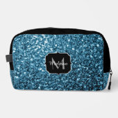 Hellblaue Imitate Glitzer Glitzern Schwarz Monogra Waschbeutel (Vorderseite)