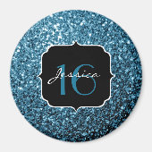 Hellblaue Imitate Glitzer Glitzern Sweet 16 Magnet (Vorne)