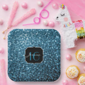 Hellblaue Imitate Glitzer Glitzern Sweet 16 Pappteller (Party)