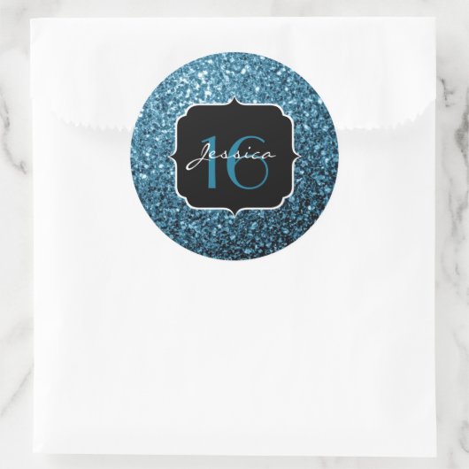 Hellblaue Imitate Glitzer Glitzern Sweet 16 Runder Aufkleber (Tasche)