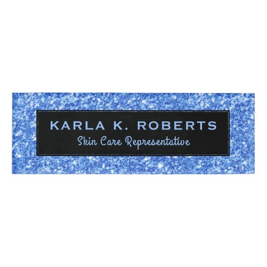 Hellblaue Imitate Glitzer- und Schwarz-Text-Hinter Namenschild (Vorderseite)