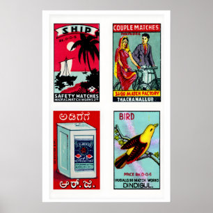Hellblaue indische Streichholzschachtel-Etiketten- Poster