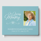 Hellblaue Kalligraphie im Love Memory Foto Gästebuch (Vorderseite)