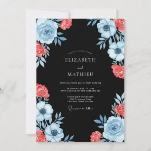 Hellblaue Korallen-Blumen Hochzeit Romantik Einladung