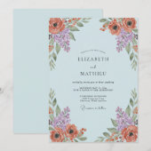 Hellblaue kunstvolle Blumenhochzeit Einladung (Vorne/Hinten)