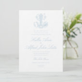 Hellblaue "L" Monogramm Hochzeitseinladung Einladung (Stehend Vorderseite)