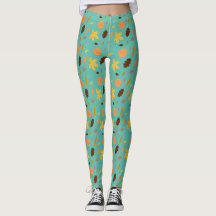 Hellblaue Leggings mit Blattdruck | Frauenmode