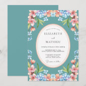 Hellblaue leuchtend botanische Hochzeit Einladung (Vorne/Hinten)