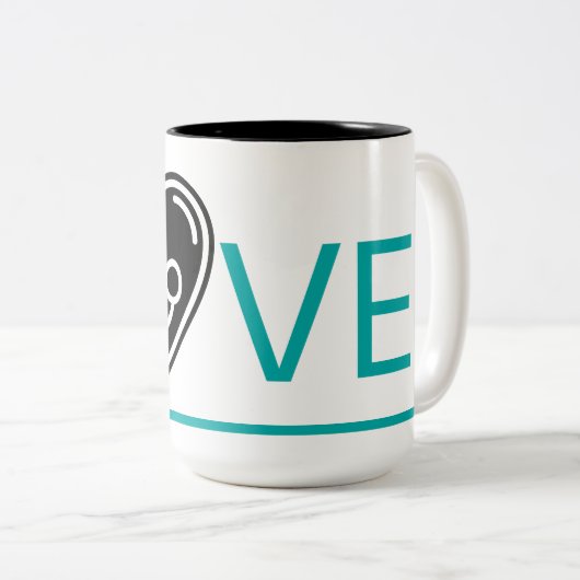 Hellblaue Liebe, schwarzes Herz mit Baby, Zweifarbige Tasse (VorderseiteRechts)