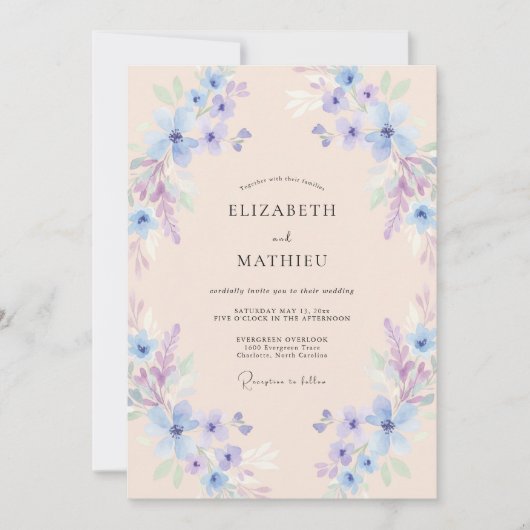 Hellblaue luftige Blumenhochzeit Einladung (Vorderseite)