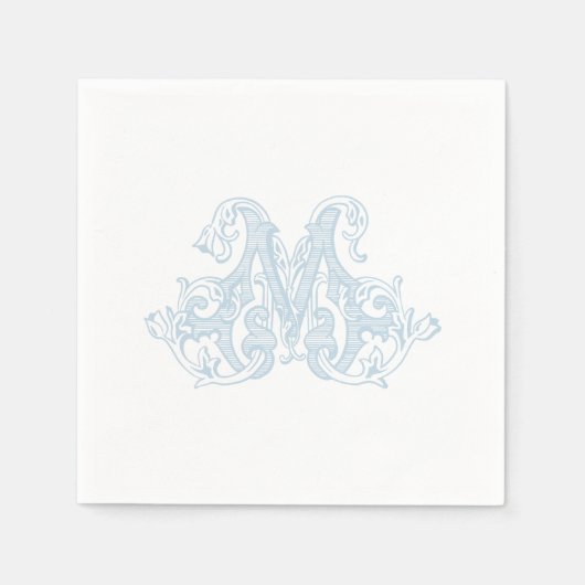 Hellblaue "M" Monogramm-Cocktailservietten Serviette (Vorderseite)